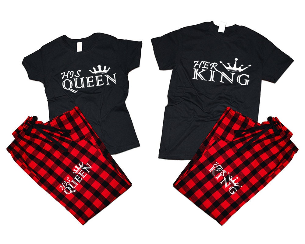 Crown King Queen hubby wifey matching pants shirts flannel sets matching t shirts woman man Couple outfits gift 4 items sold separately