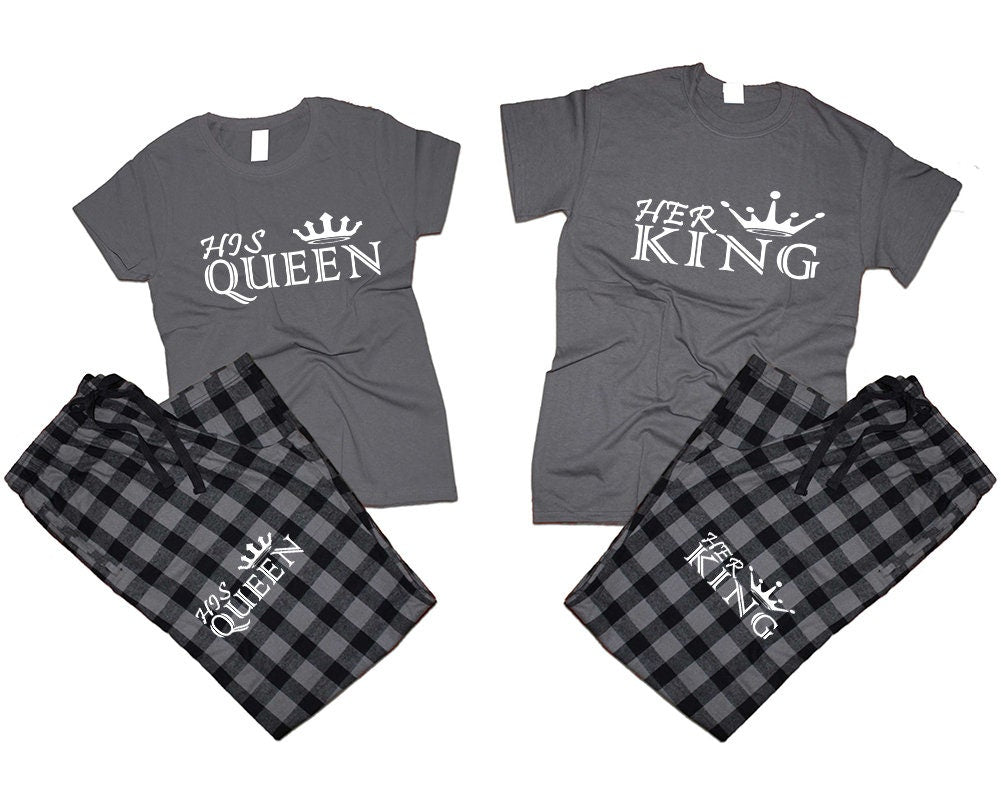 Crown King Queen hubby wifey matching pants shirts flannel sets matching t shirts woman man Couple outfits gift 4 items sold separately