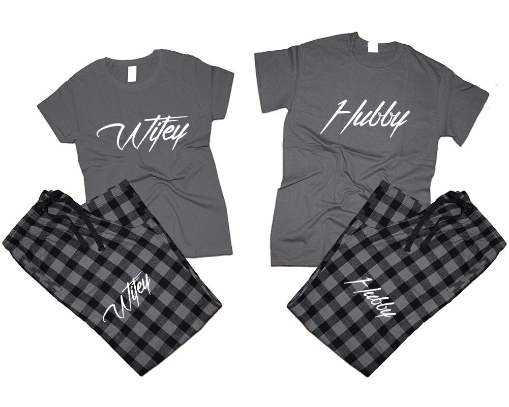 Christmas gift Hubby Wifey Couple t shirts with pants flannel sets pajamas King queen woman man Couple outfits gift 4 items sold separately