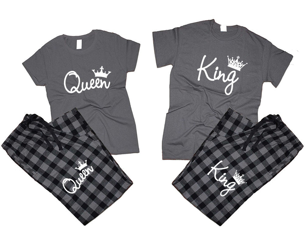 King queen outfits for Couples pajamas flannel Christmas gift wedding anniversary vacation  4 items sold separately