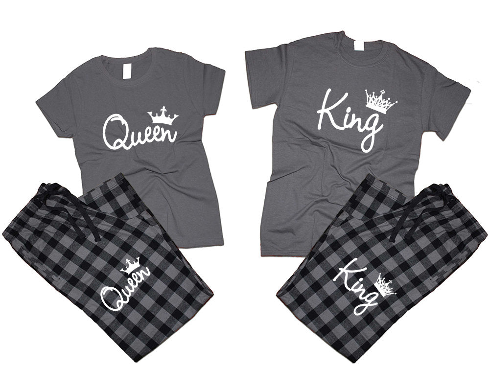 Couple T shirt pants King queen matching pajamas flannel for Couples anniversary gift woman man Couple outfits gift 4 items sold separately