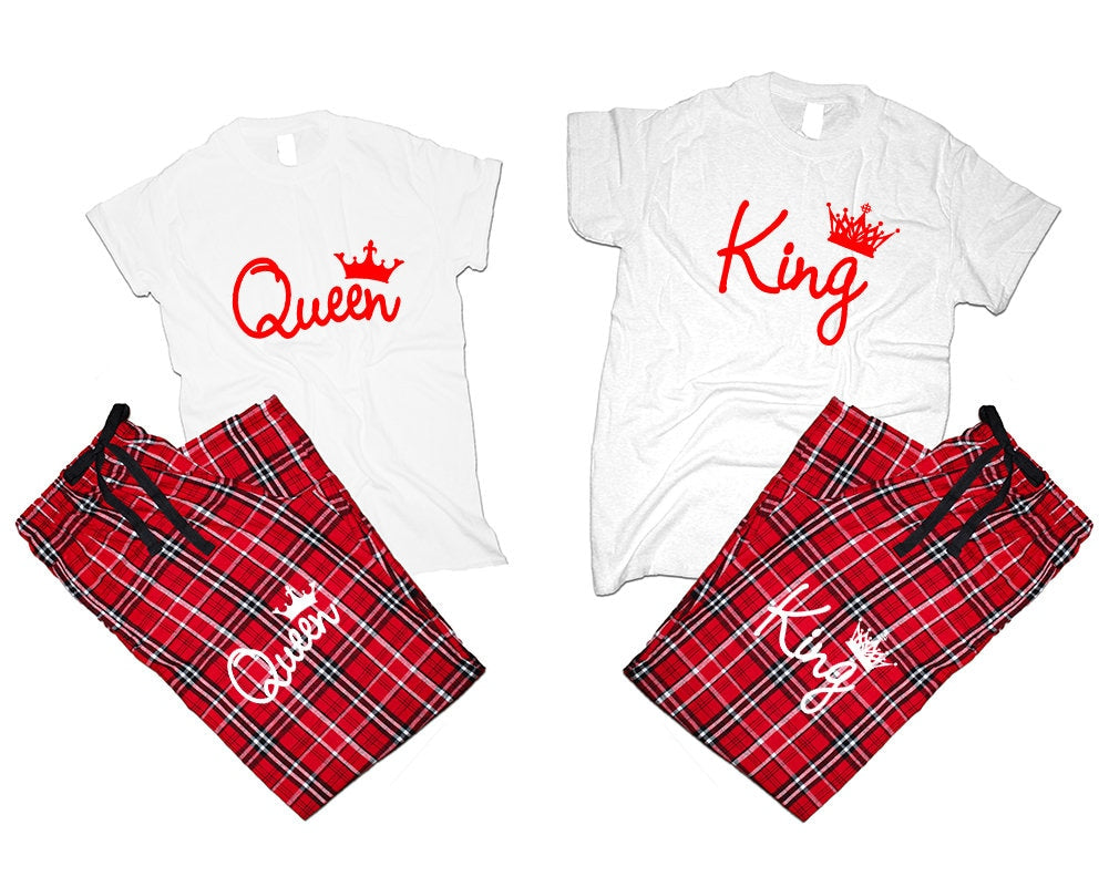 Couple T shirt pants King queen matching pajamas flannel for Couples anniversary gift woman man Couple outfits gift 4 items sold separately