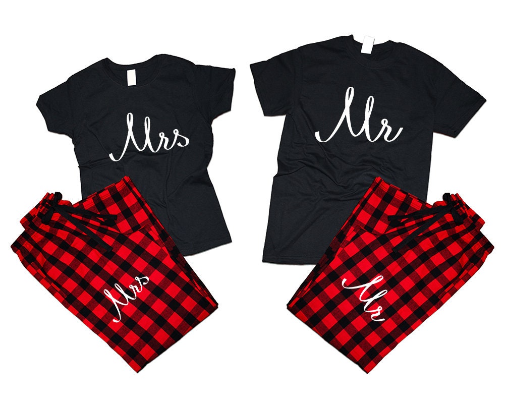 T shirts Mrs Mr Wedding gift pajamas flannel pants outfits Christmas gift wedding anniversary vacation gift for her 4 items sold separately