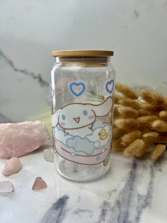 Cinnamon Glass Cup With Lid And Straw, Cute Glass Tumbler Iced Coffee Cup, Gift for her, Tumbler hot summer, gift for birthday