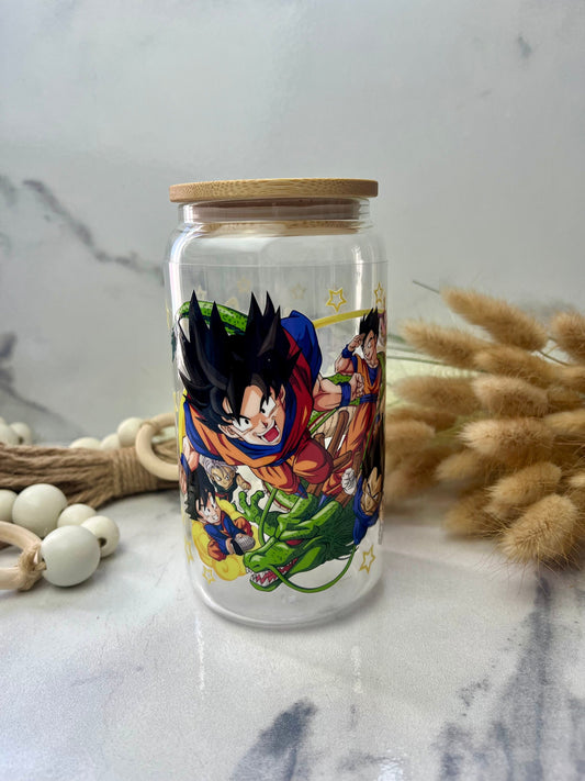 Dragon Anime  Glass Cup With Lid And Straw, Cute Glass Tumbler Iced Coffee Cup, Gift for her, Tumbler hot summer, gift for birthday