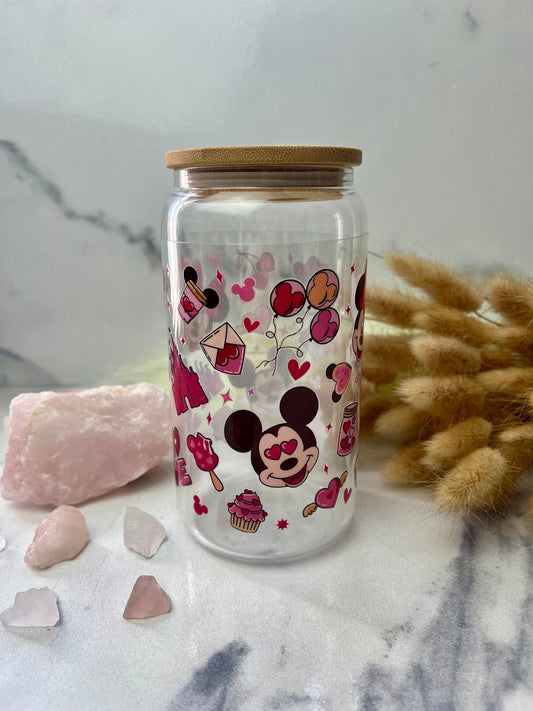 Happy Place ballon  Glass Cup With Lid And Straw, Cute Glass Tumbler Iced Coffee Cup, Gift for her, Tumbler summer, gift for birthday