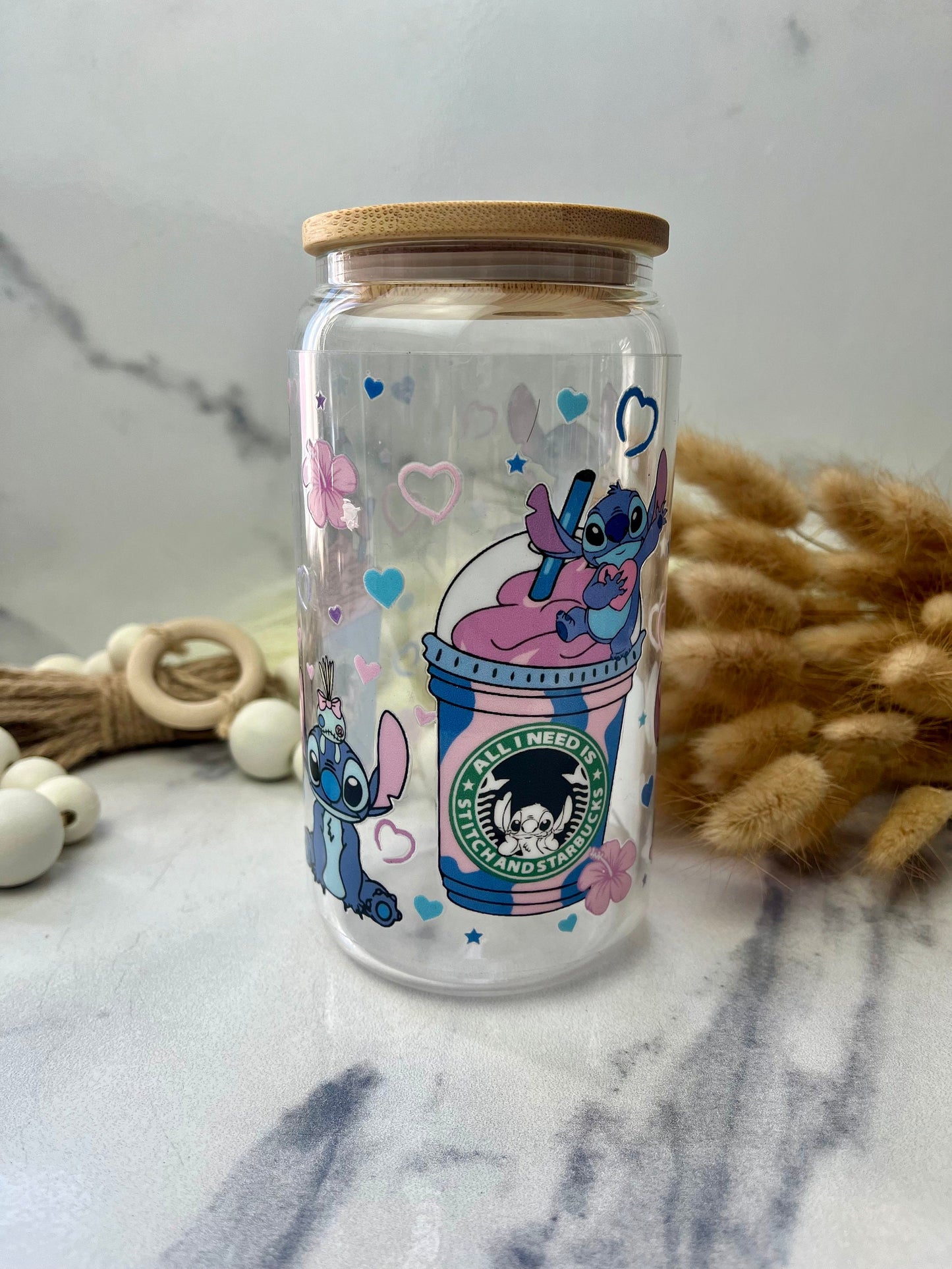 Angel  Glass Cup With Lid And Straw, Cute Glass Tumbler Iced Coffee Cup, Gift for her, Tumbler summer, gift for birthday