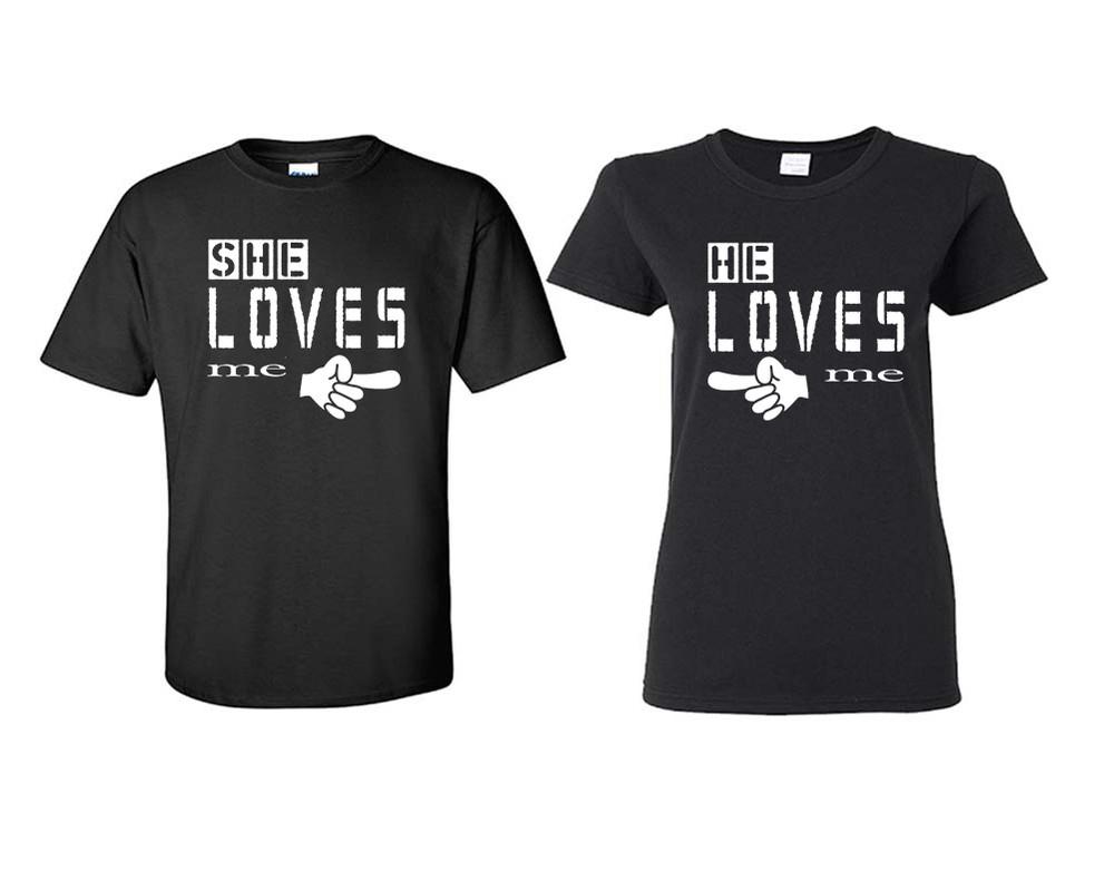 She Loves Me and He Loves Me matching couple shirts.Couple shirts, Black t shirts for men, t shirts for women. Couple matching shirts.