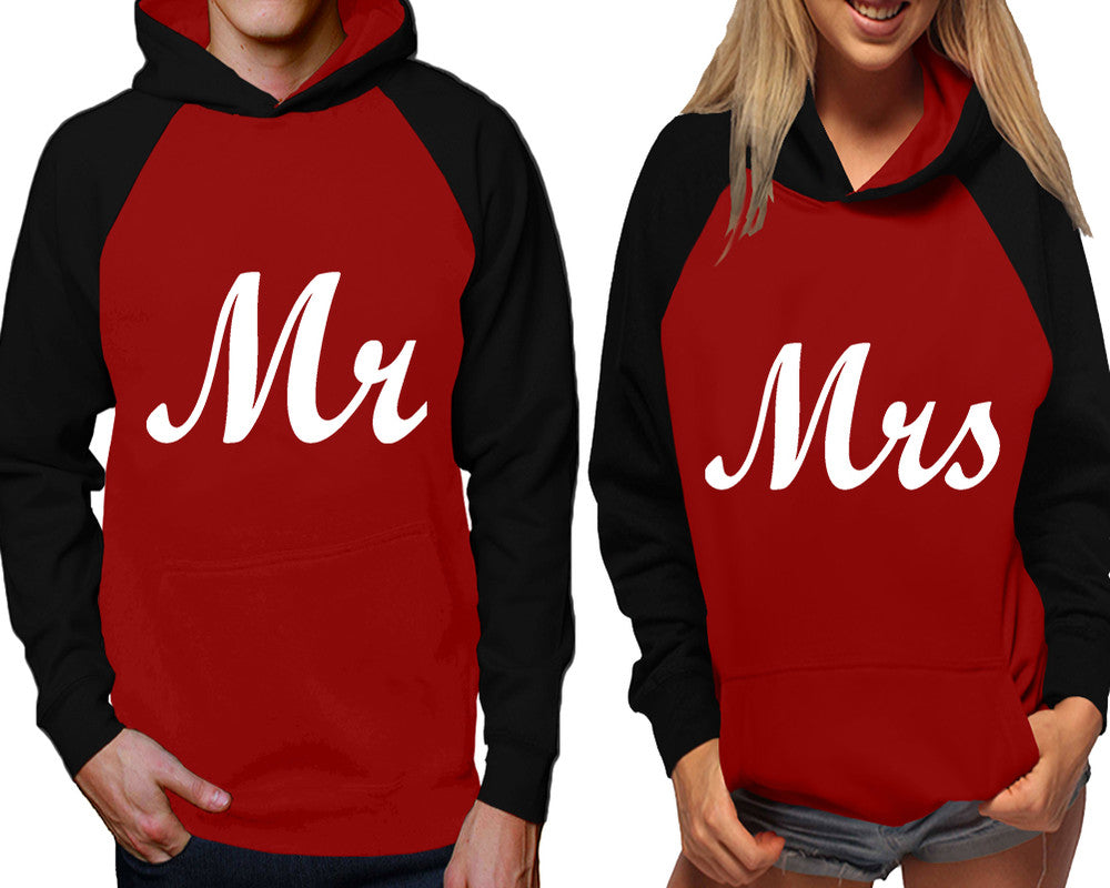 Mr and Mrs raglan hoodies, Matching couple hoodies, Black Maroon his and hers man and woman contrast raglan hoodies