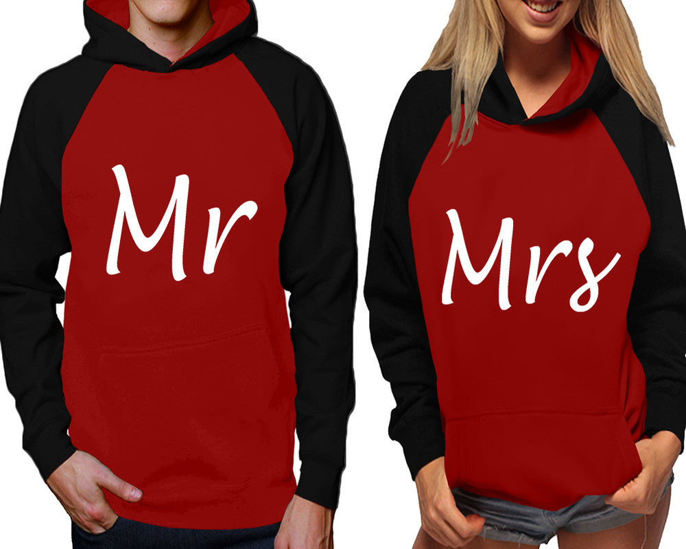 Mr and Mrs raglan hoodies, Matching couple hoodies, Black Maroon his and hers man and woman contrast raglan hoodies