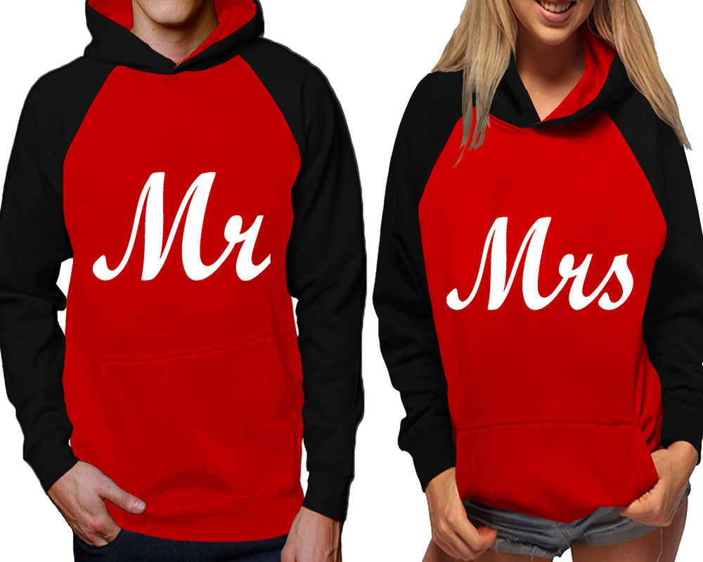 Mr and Mrs raglan hoodies, Matching couple hoodies, Black Red his and hers man and woman contrast raglan hoodies