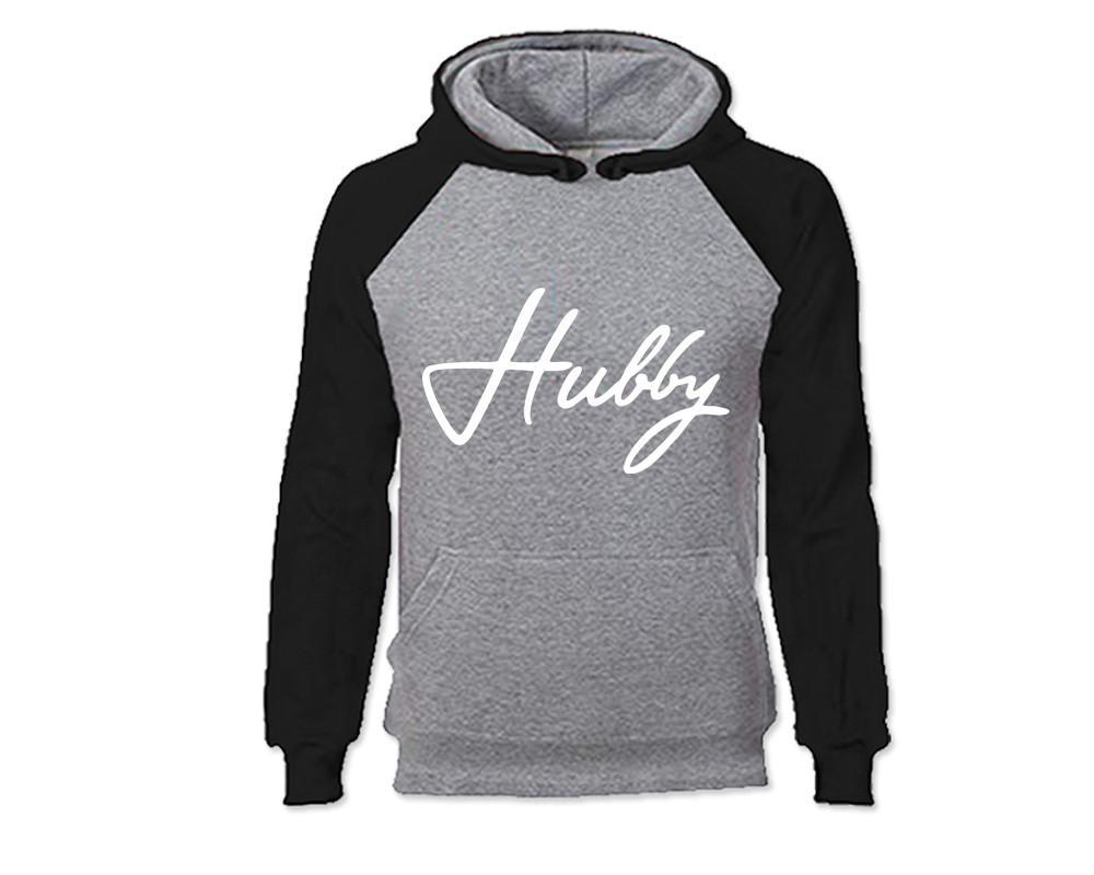 Black Grey color Hubby design Hoodie for Man.