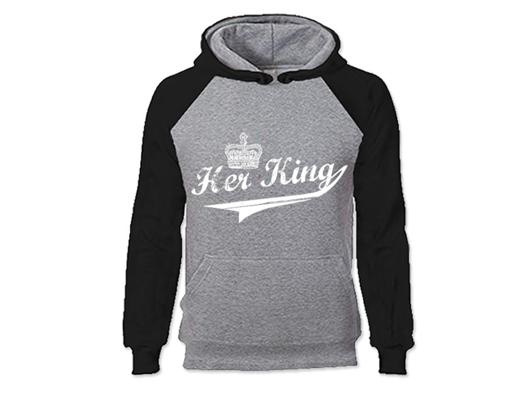 Black Grey color Her King design Hoodie for Man.