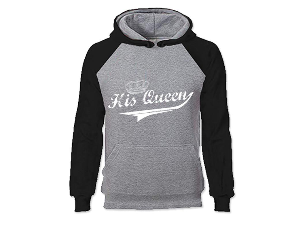 Black Grey color His Queen design Hoodie for Woman