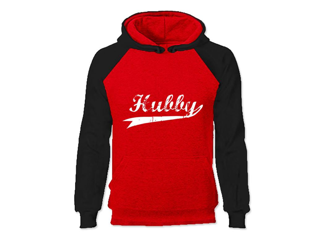 Black Red color Hubby design Hoodie for Man.