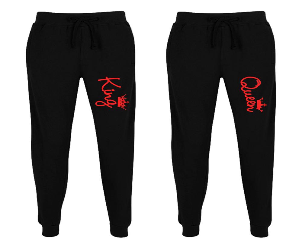 King and Queen matching jogger pants, Black sweatpants for mens, jogger set womens. Matching couple joggers.