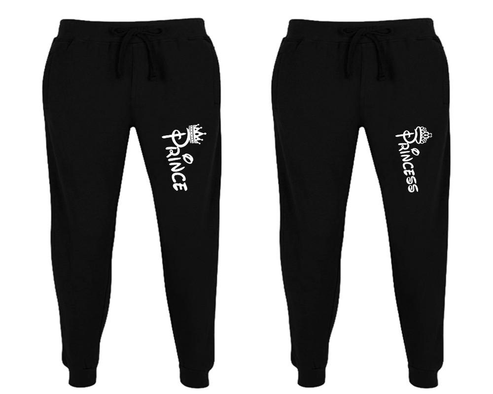 Prince and Princess matching jogger pants, Black sweatpants for mens, jogger set womens. Matching couple joggers.