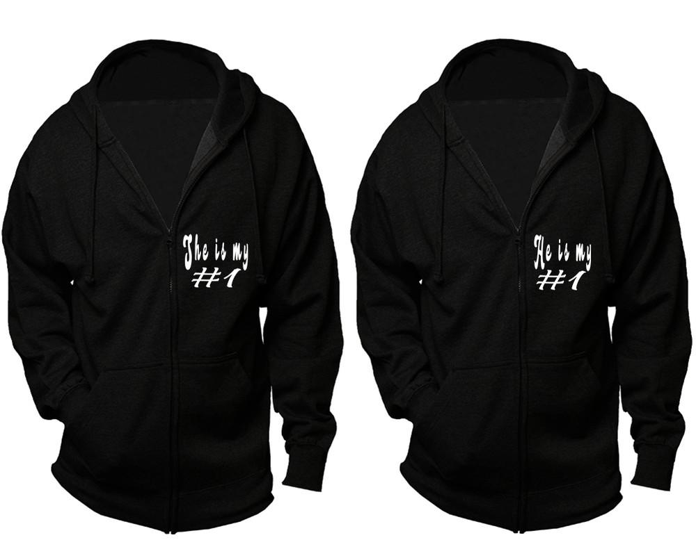 She's My Number 1 and He's My Number 1 zipper hoodies, Matching couple hoodies, Black zip up hoodie for man, Black zip up hoodie womens