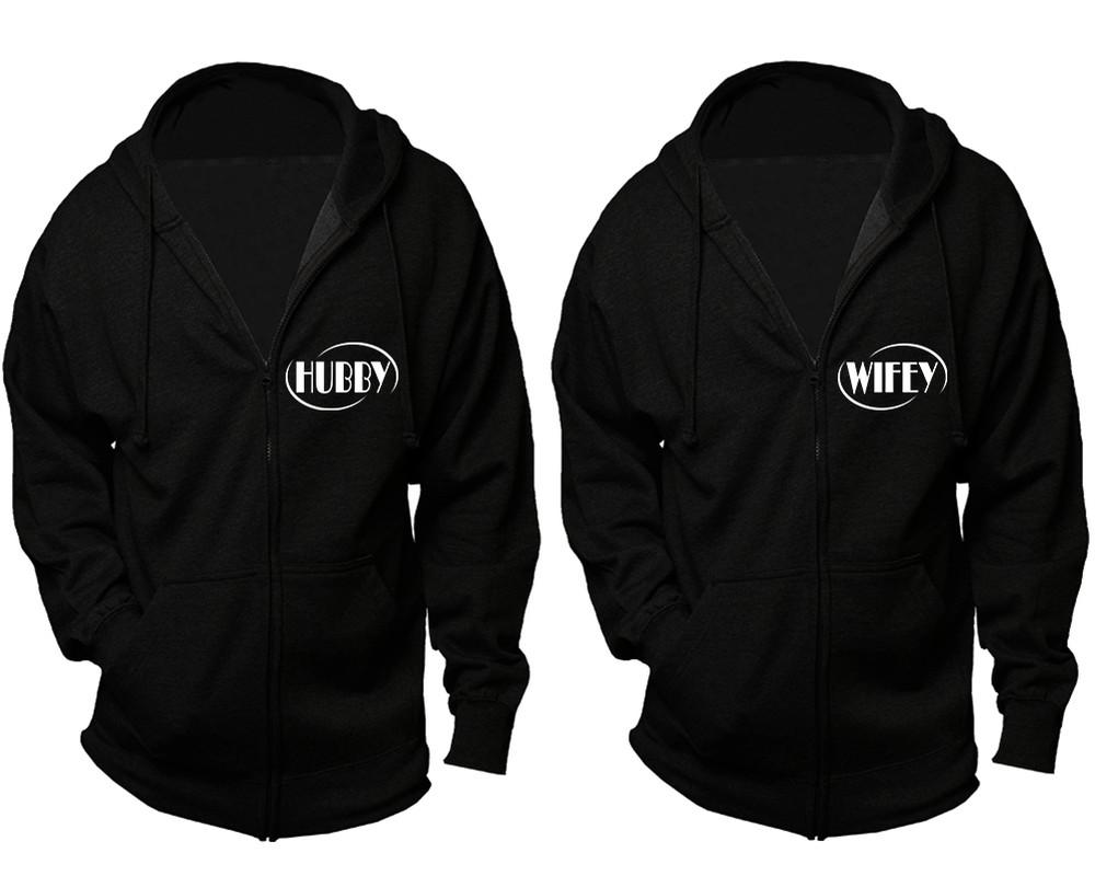 Hubby and Wifey zipper hoodies, Matching couple hoodies, Black zip up hoodie for man, Black zip up hoodie womens