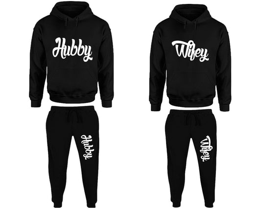 Hubby and Wifey matching top and bottom set, Black pullover hoodie and sweatpants sets for mens, pullover hoodie and jogger set womens. Matching couple joggers.