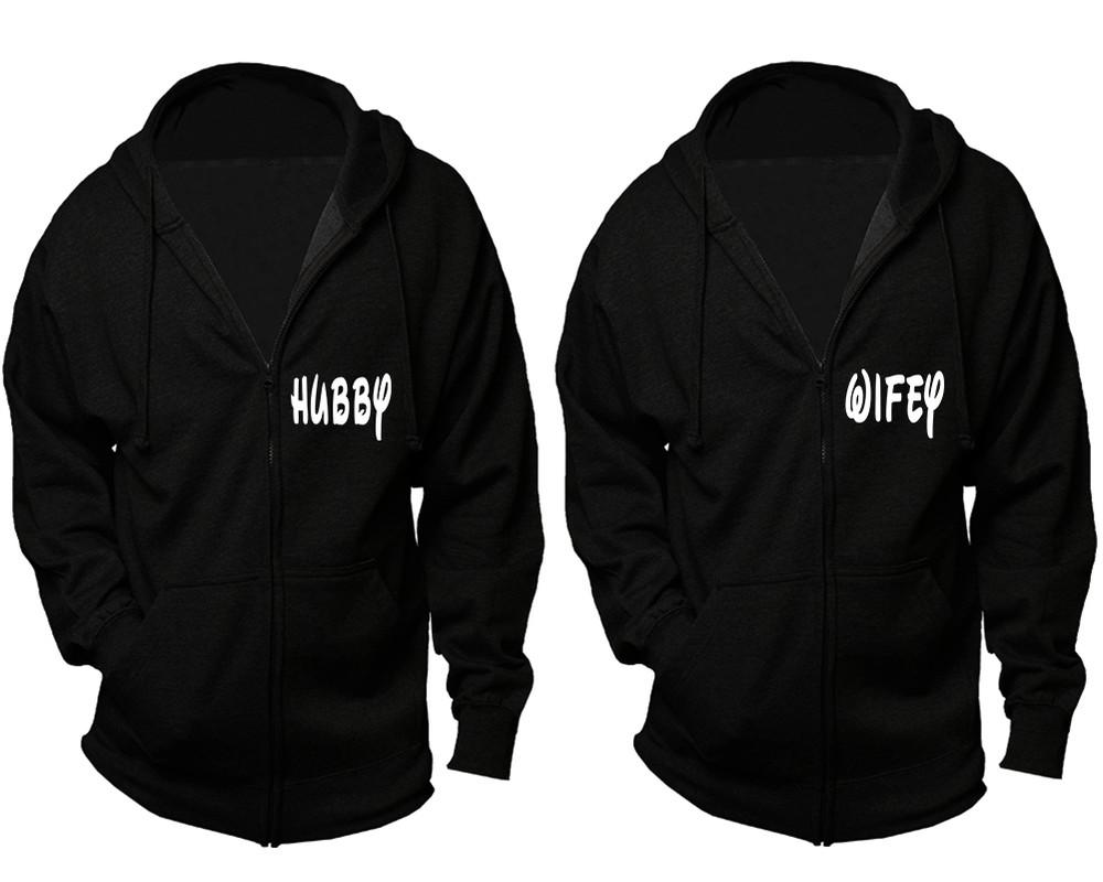 Hubby and Wifey zipper hoodies, Matching couple hoodies, Black zip up hoodie for man, Black zip up hoodie womens