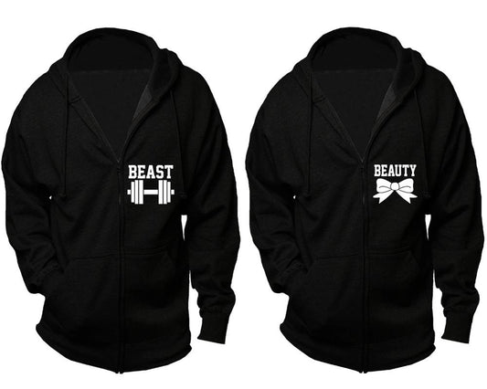 Beast and Beauty zipper hoodies, Matching couple hoodies, Black zip up hoodie for man, Black zip up hoodie womens