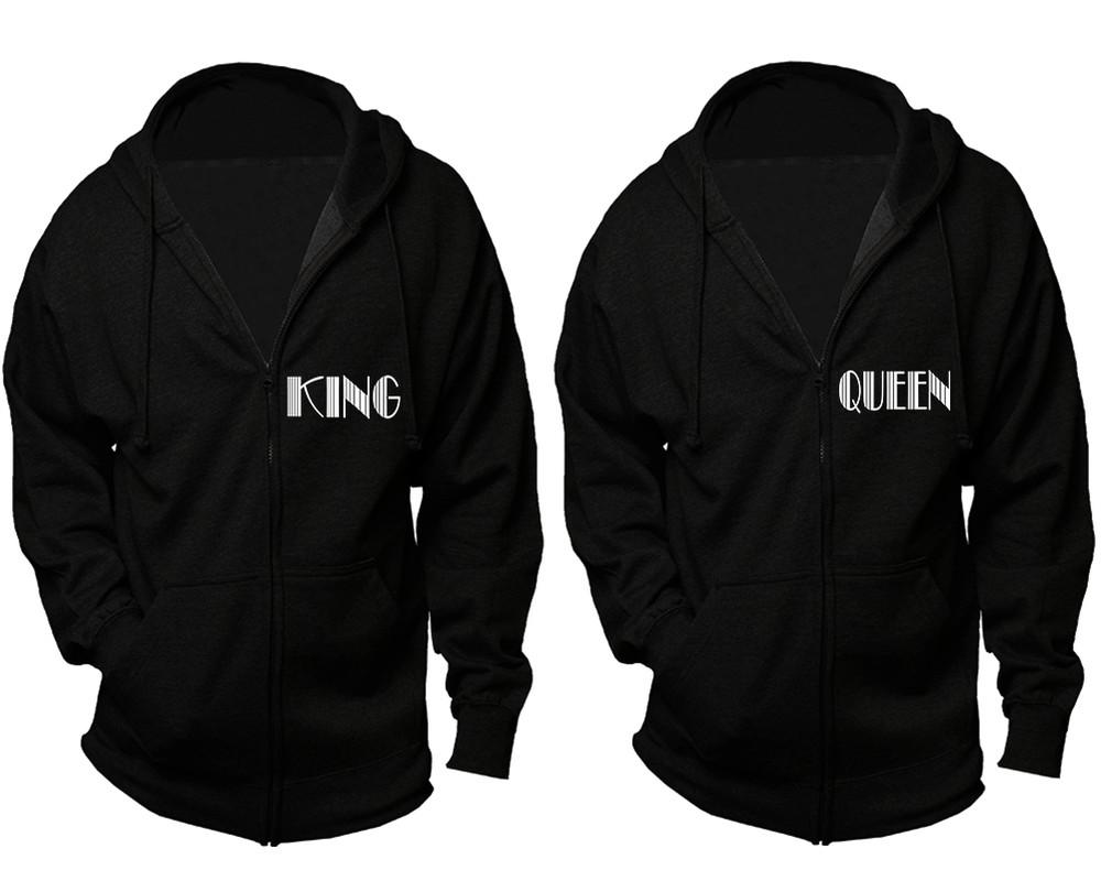 King and Queen zipper hoodies, Matching couple hoodies, Black zip up hoodie for man, Black zip up hoodie womens