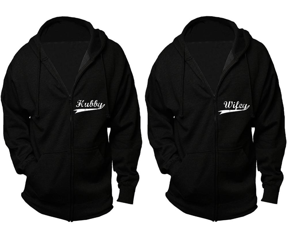 Hubby and Wifey zipper hoodies, Matching couple hoodies, Black zip up hoodie for man, Black zip up hoodie womens