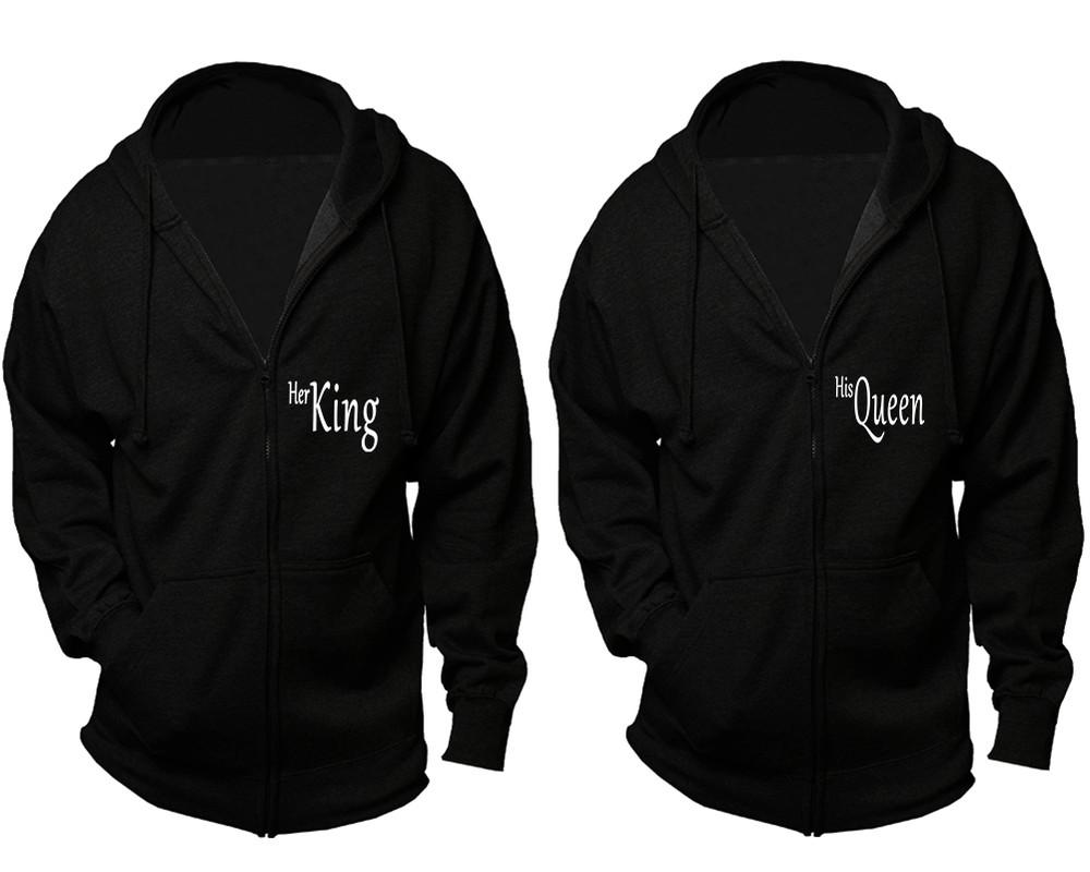 Her King and His Queen zipper hoodies, Matching couple hoodies, Black zip up hoodie for man, Black zip up hoodie womens