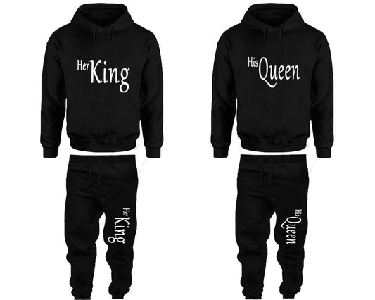 Her King and His Queen matching top and bottom set, Black pullover hoodie and sweatpants sets for mens, pullover hoodie and jogger set womens. Matching couple joggers.