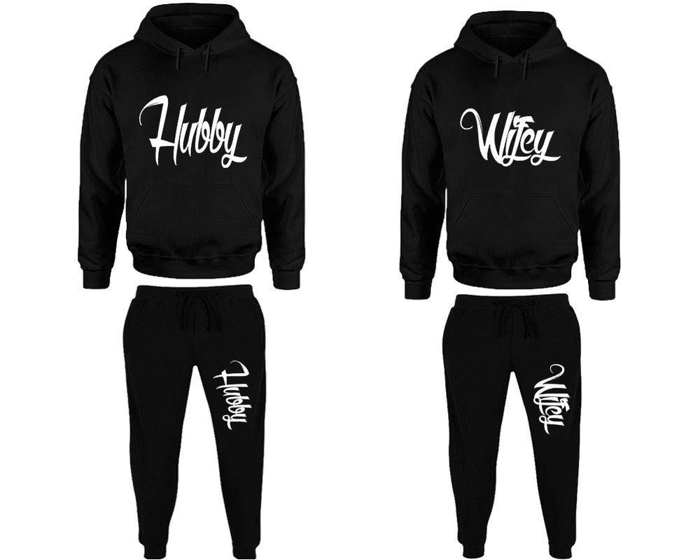 Hubby and Wifey matching top and bottom set, Black pullover hoodie and sweatpants sets for mens, pullover hoodie and jogger set womens. Matching couple joggers.