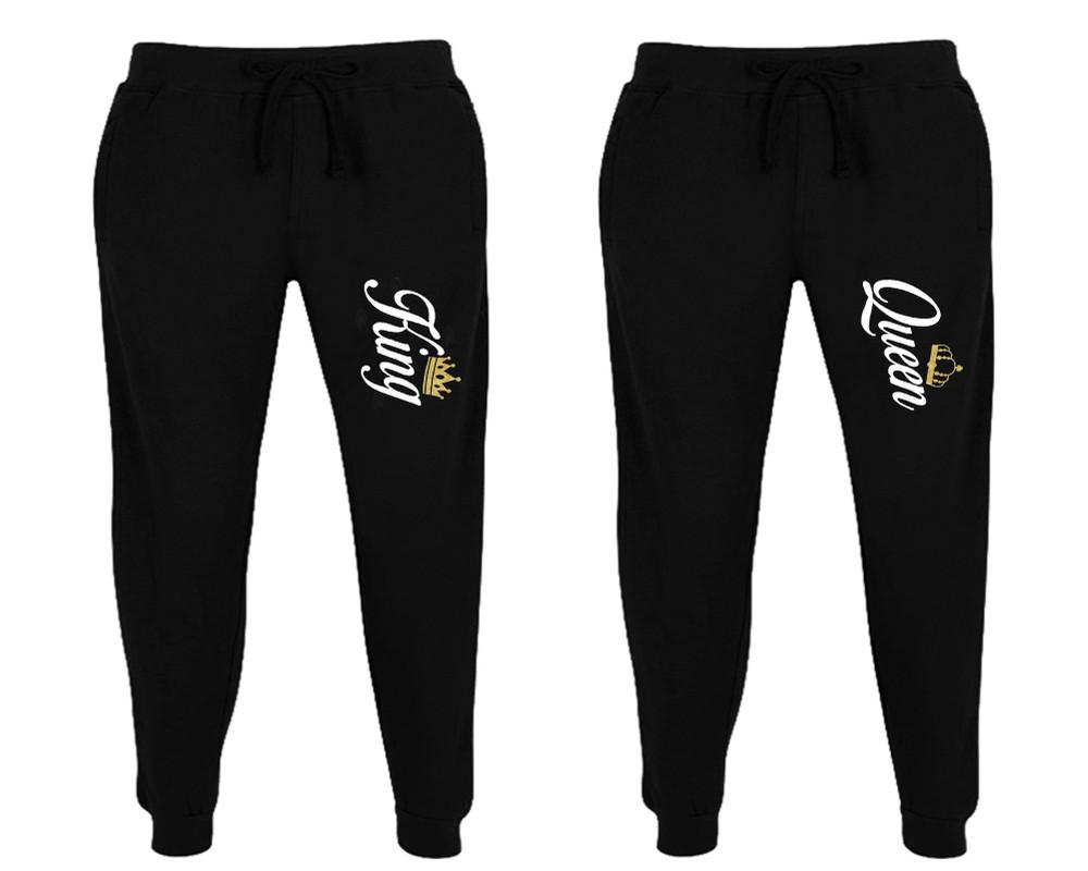King and Queen matching jogger pants, Black sweatpants for mens, jogger set womens. Matching couple joggers.