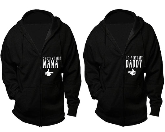 She's My Baby Mama and He's My Baby Daddy zipper hoodies, Matching couple hoodies, Black zip up hoodie for man, Black zip up hoodie womens