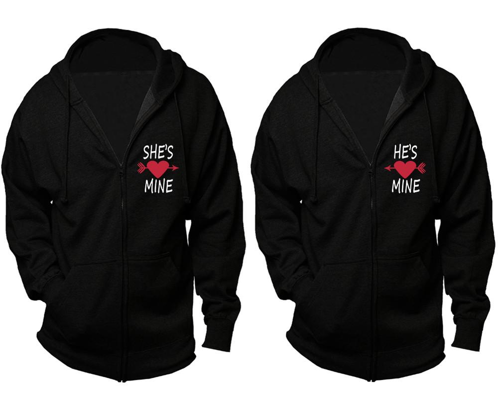 She's Mine and He's Mine zipper hoodies, Matching couple hoodies, Black zip up hoodie for man, Black zip up hoodie womens