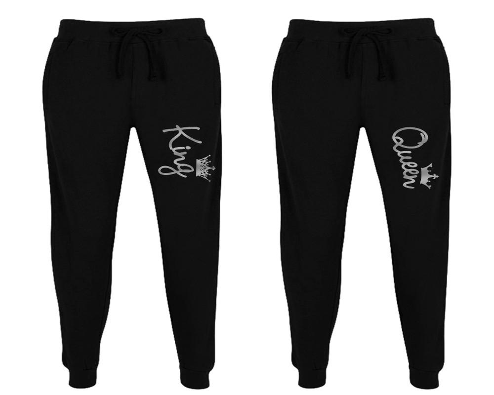 King and Queen matching jogger pants, Black sweatpants for mens, jogger set womens. Matching couple joggers.