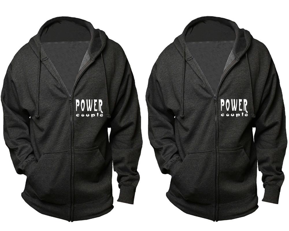 Power Couple zipper hoodies, Matching couple hoodies, Charcoal zip up hoodie for man, Charcoal zip up hoodie womens