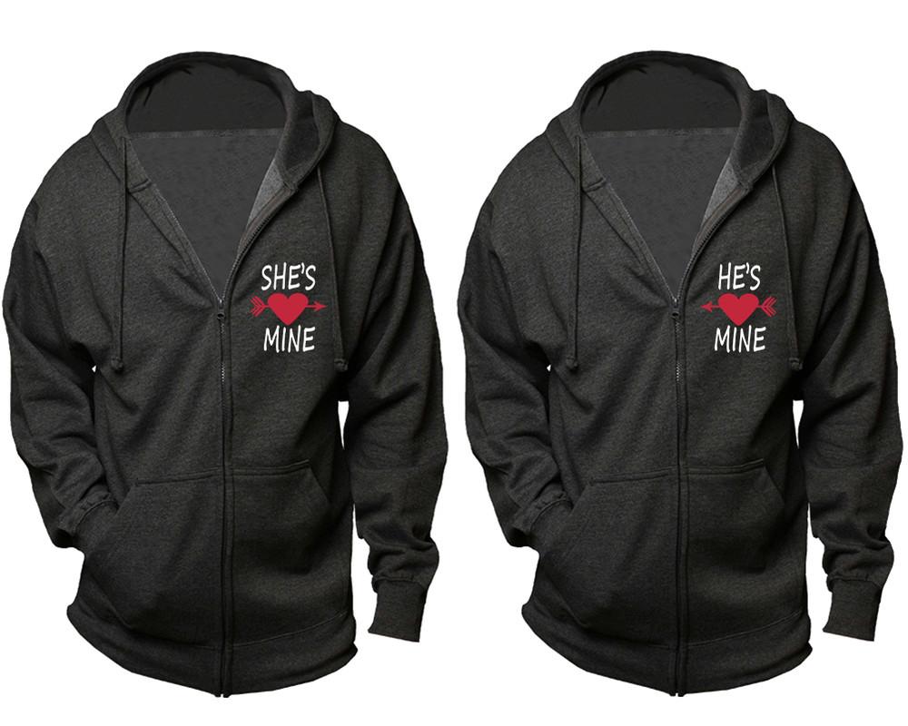 She's Mine and He's Mine zipper hoodies, Matching couple hoodies, Charcoal zip up hoodie for man, Charcoal zip up hoodie womens