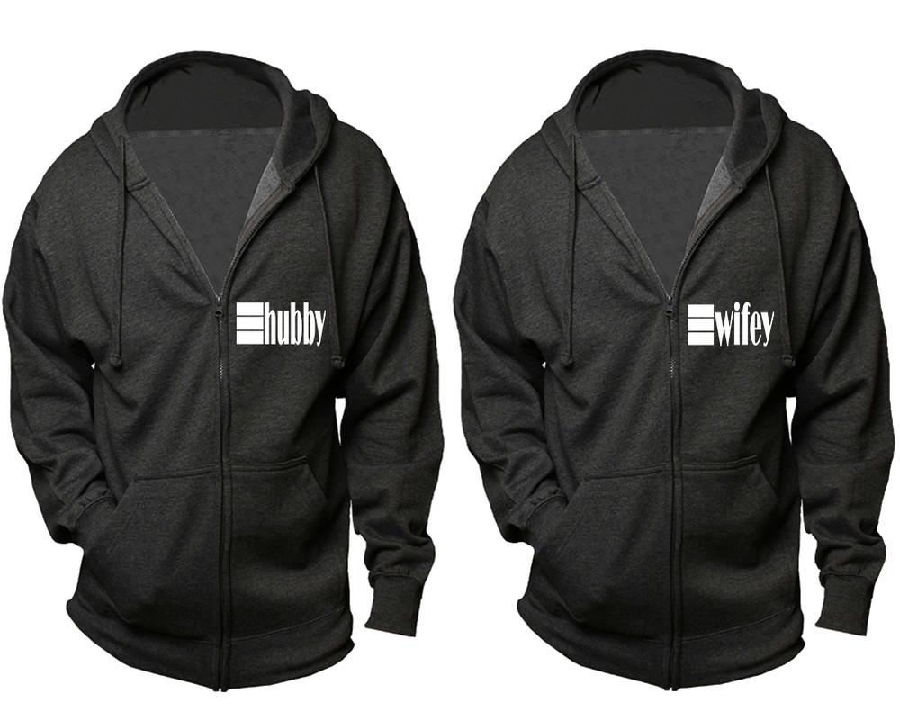 Hubby and Wifey zipper hoodies, Matching couple hoodies, Charcoal zip up hoodie for man, Charcoal zip up hoodie womens