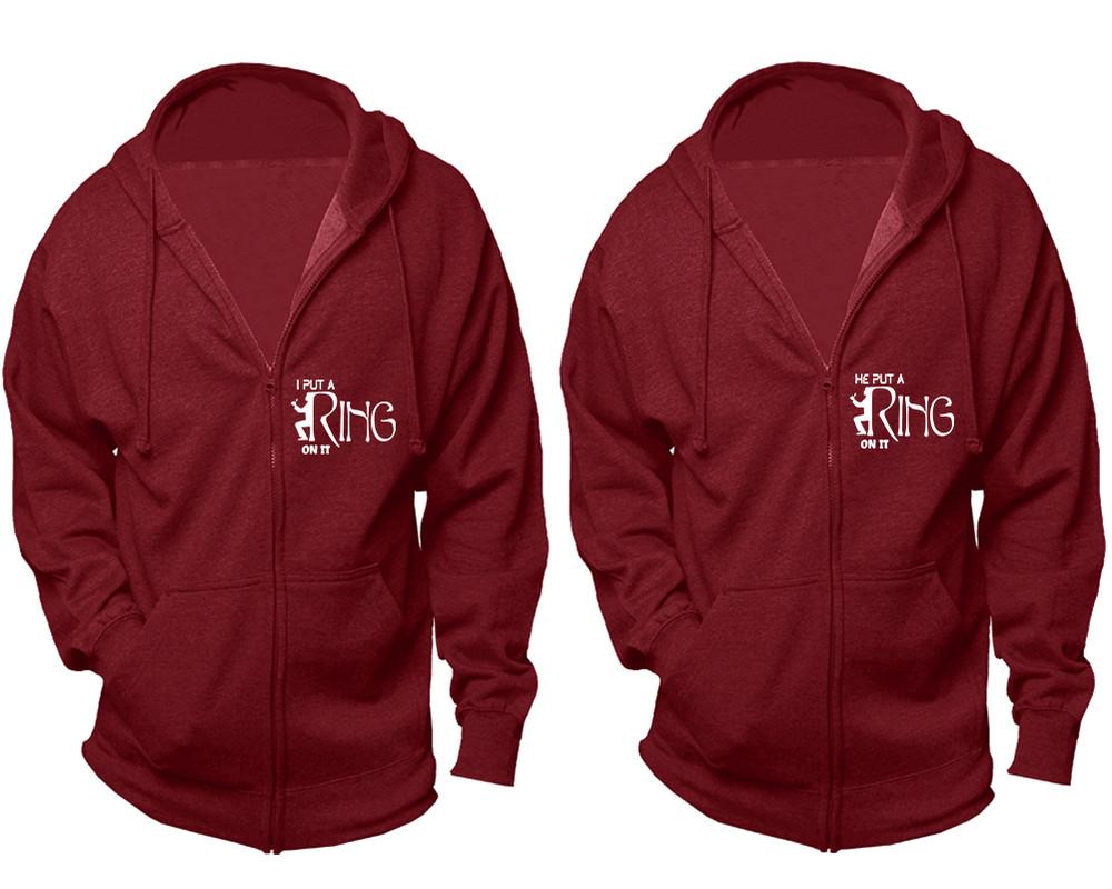 I Put a Ring On It and He Put a Ring On It zipper hoodies, Matching couple hoodies, Cranberry Cavier zip up hoodie for man, Cranberry Cavier zip up hoodie womens