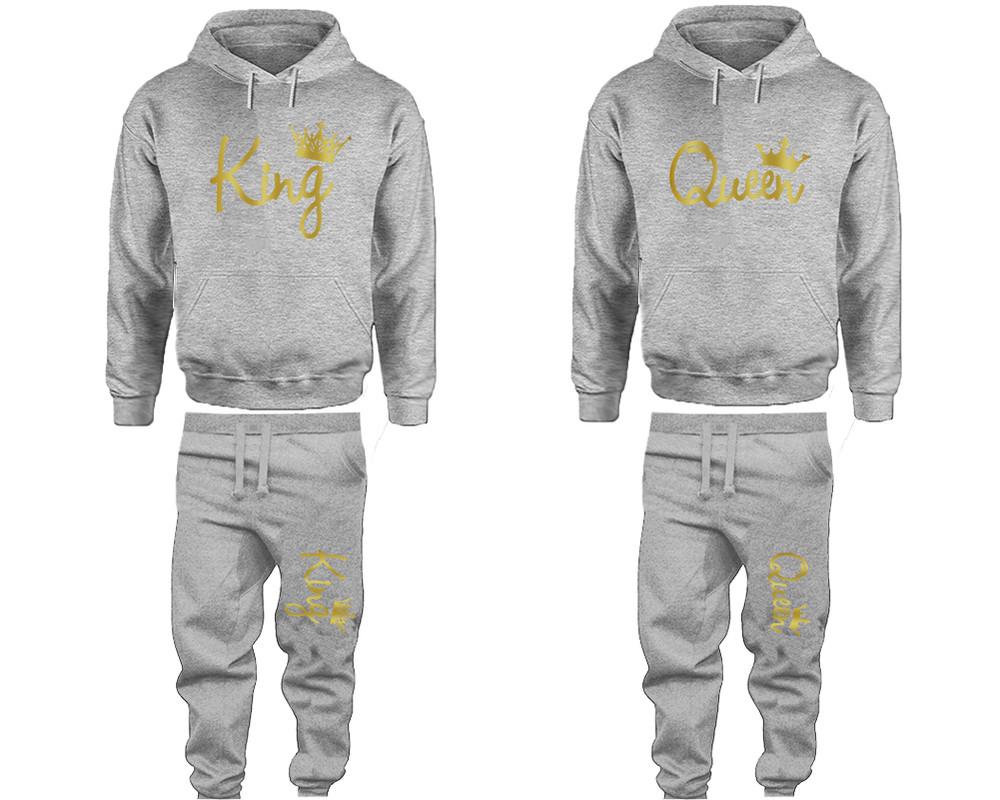 King and Queen matching top and bottom set, Gold Foil hoodie and sweatpants sets for mens hoodie and jogger set womens. Matching couple joggers.