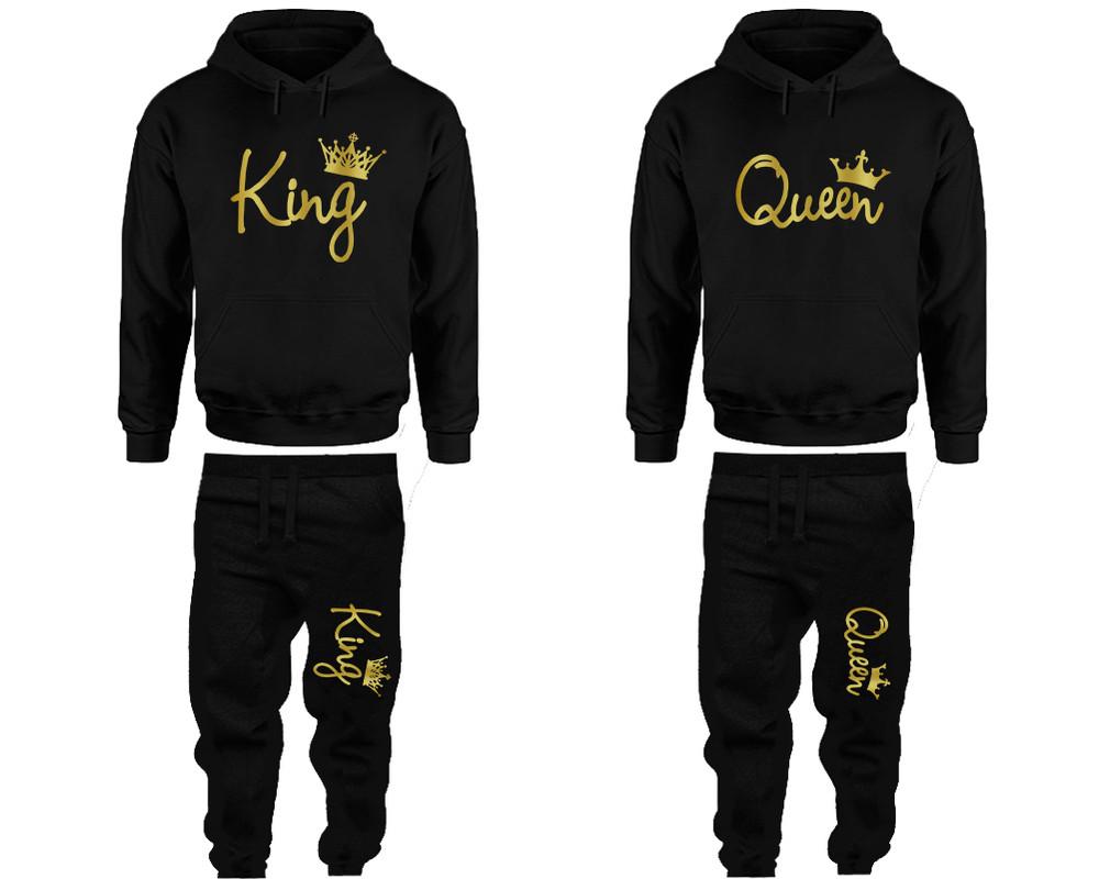 King and Queen matching top and bottom set, Gold Foil hoodie and sweatpants sets for mens hoodie and jogger set womens. Matching couple joggers.