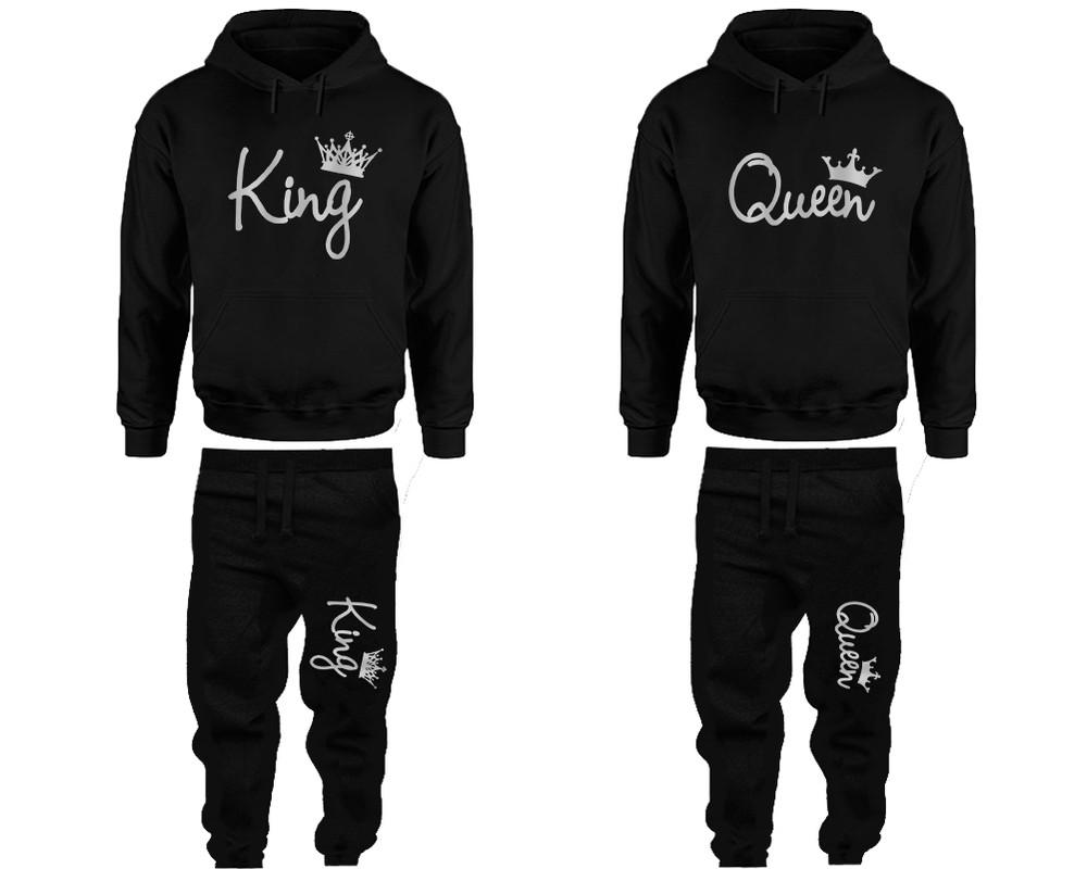 King and Queen matching top and bottom set, Silver Foil hoodie and sweatpants sets for mens hoodie and jogger set womens. Matching couple joggers.
