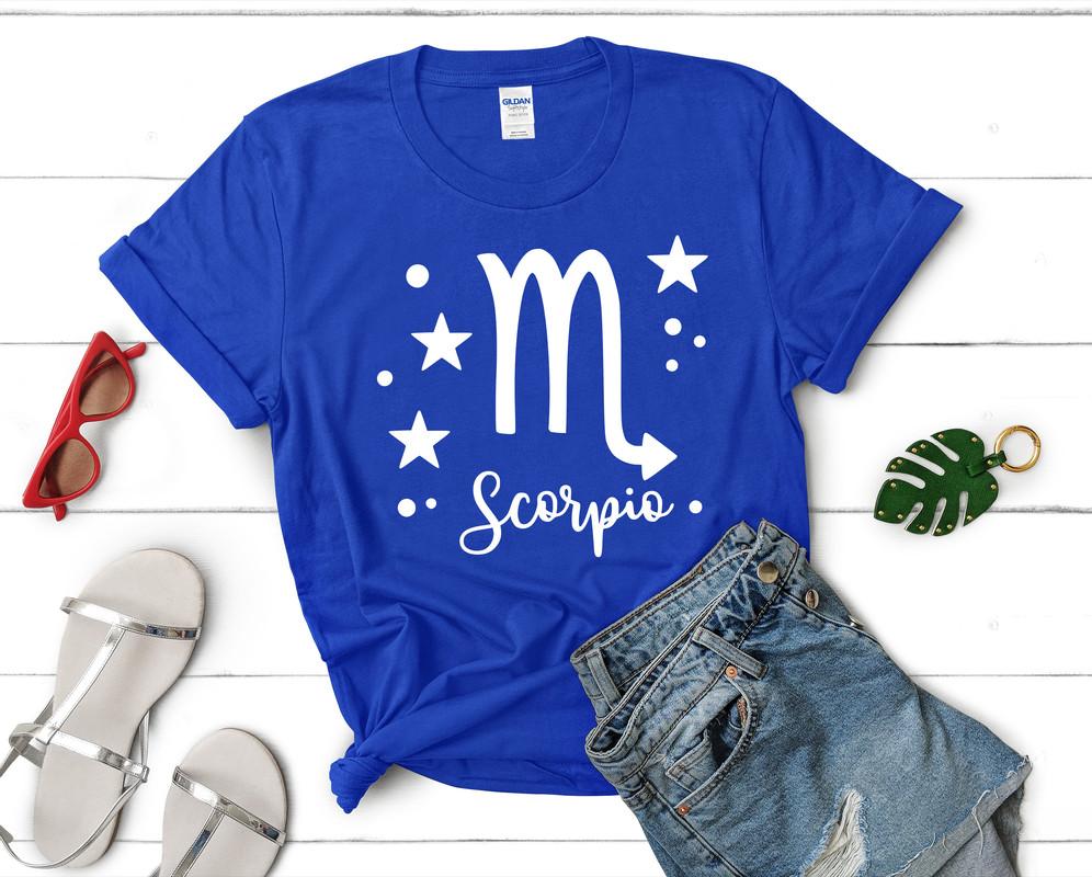 Scorpio t shirts for women. Custom t shirts, ladies t shirts. Royal Blue shirt, tee shirts.