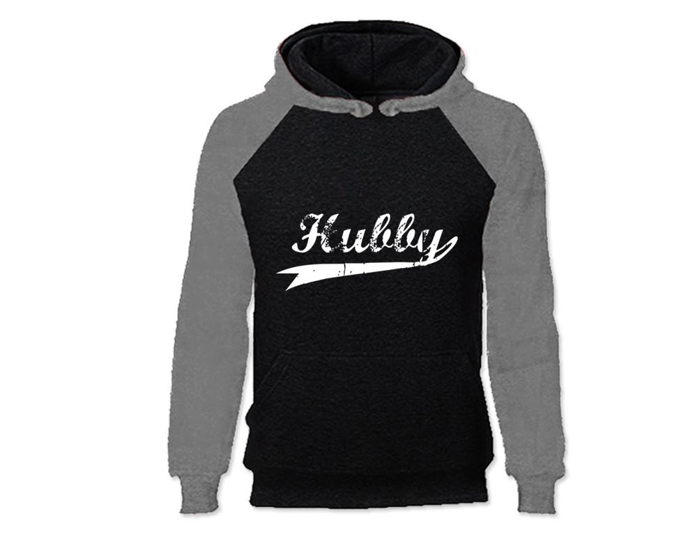 Grey Black color Hubby design Hoodie for Man.