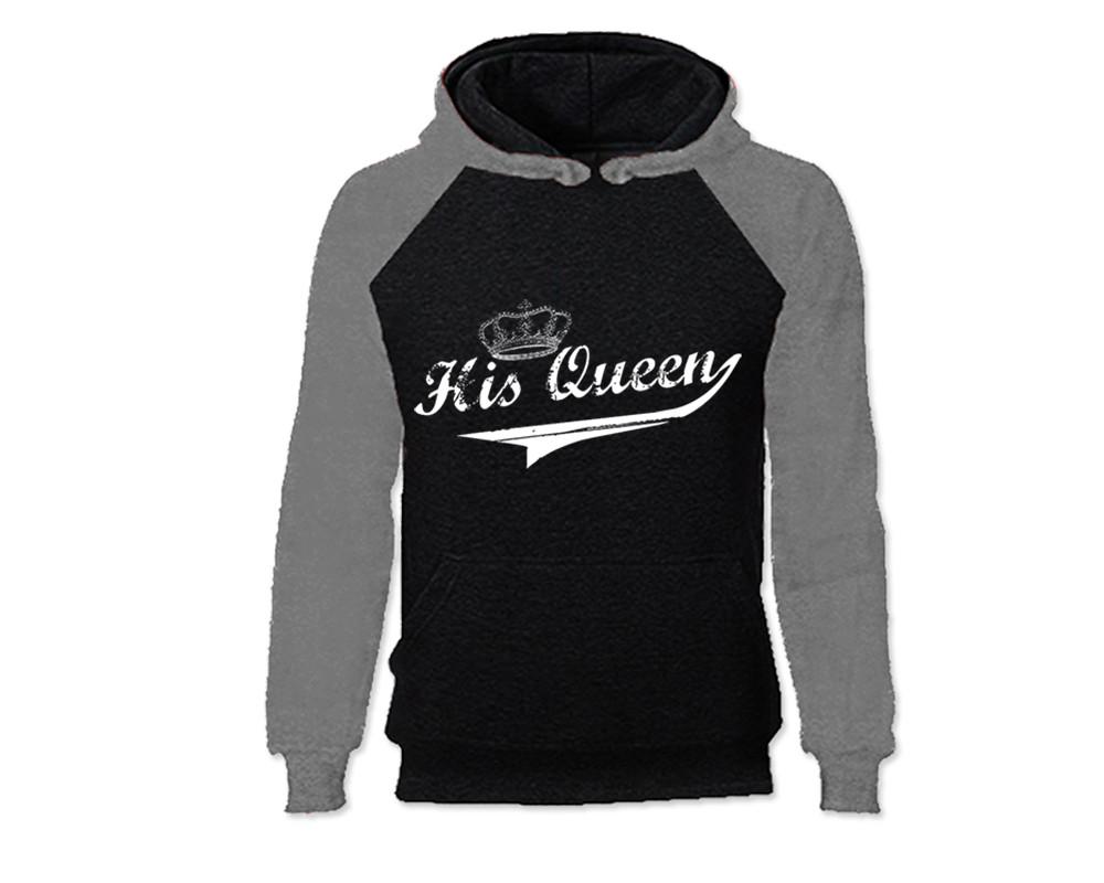 Grey Black color His Queen design Hoodie for Woman