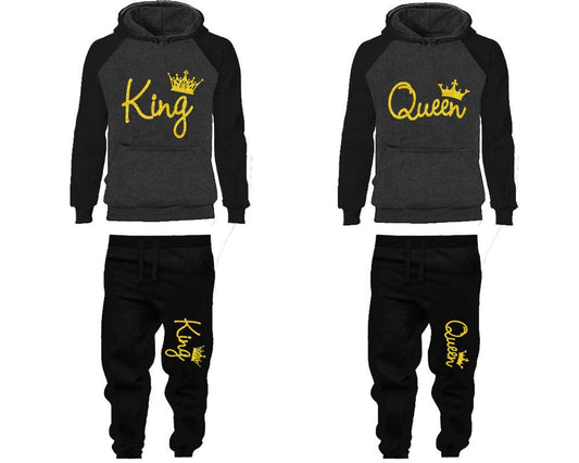 King and Queen matching top and bottom set, Gold Glitter design hoodie and sweatpants sets for mens hoodie and jogger set womens. Matching couple joggers.