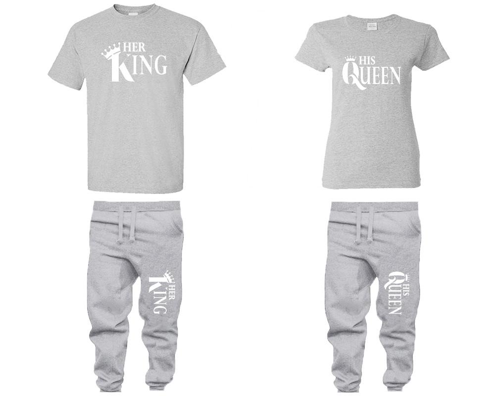 Her King and His Queen shirts and jogger pants, matching top and bottom set, Sports Grey t shirts, men joggers, shirt and jogger pants women. Matching couple joggers