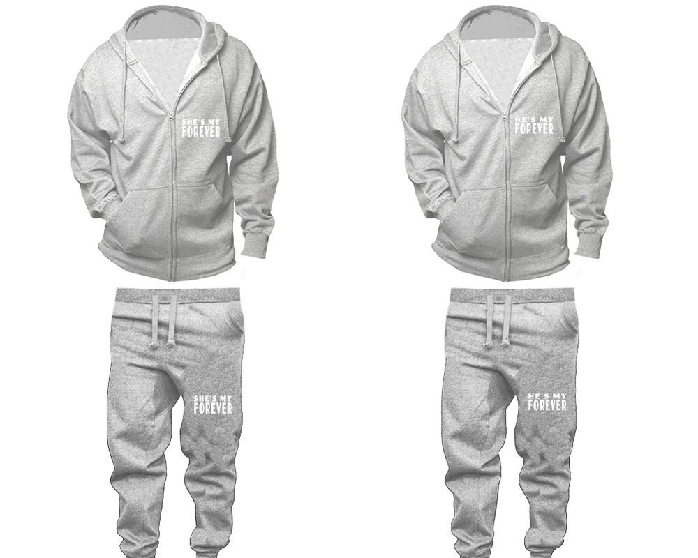 She's My Forever and He's My Forever zipper hoodies, Matching couple hoodies, Sports Grey zip up hoodie for man, Sports Grey zip up hoodie womens, Sports Grey jogger pants for man and woman.