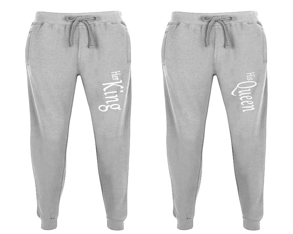 Her King and His Queen matching jogger pants, Sports Grey sweatpants for mens, jogger set womens. Matching couple joggers.