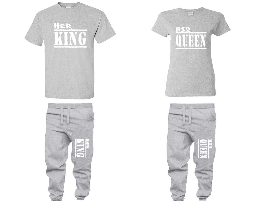 Her King and His Queen shirts and jogger pants, matching top and bottom set, Sports Grey t shirts, men joggers, shirt and jogger pants women. Matching couple joggers